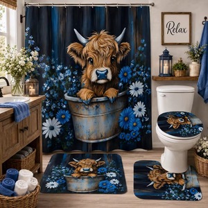 Cortina de Ducha Floral de Poliéster, Cortina de Baño con Impresión Digital Personalizada, Juego de Cortinas de Ducha Impermeables, Venta al por Mayor 7 - Product Image 4