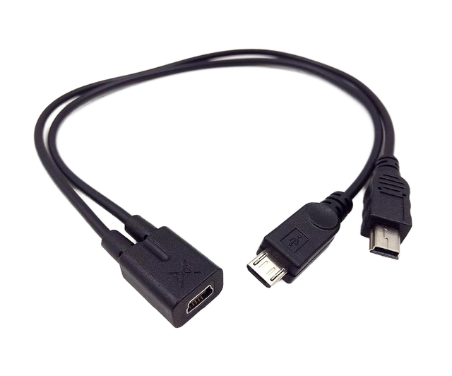 Mini USB 5Pin Female Mini USB 5Pin Male + Micro USB Male 30CM Y Splitter 1 2 Charging Cable Braid for Scanner Power Bank