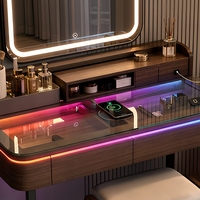 Coiffeuse intelligente en noyer avec éclairage LED RGB, miroir lumineux et chargeur sans fil pour chambre à coucher