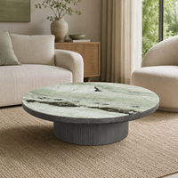 Table basse ronde moderne de luxe en marbre Shangri-La pour salon et hall d'hôtel, table à thé moderne avec base en bois