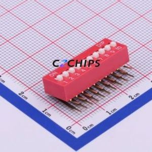 DA-10RP DIP Switch Through hole Component (THT) Switch Flat Toggle, Raised Type Single Pole Single Throw 10 2.54mm - Product Image 1