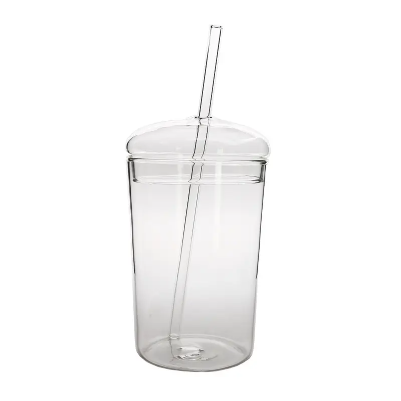 Clear Drinking Cup Water Mug with Straw and Lid Glass CLASSIC Glass Tumbler Coffee Mugs Presents Low Moq Glass Cup for 1 Users