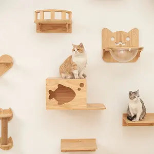 다기능 나무 고양이 나무 집 고양이 장난감 고양이 등반 트랙 현대 벽 마운트 선반