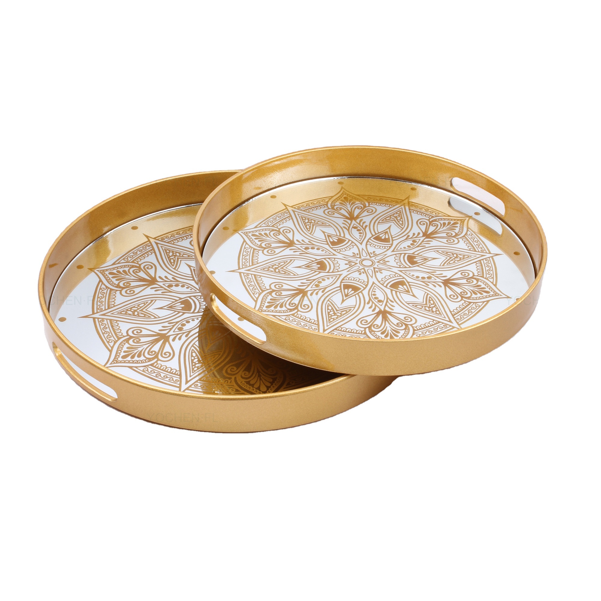 Houseware Table Decoration Metal Mirror Tray in Antique Gold