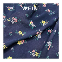 WI-B05 personnalisé léger froissé mousseline de soie tissus bleu foncé imprimé floral tissu pour robes