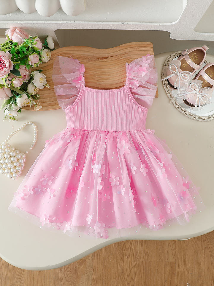 Line Drawing Princesses Bulk Kids Clothing Summer Floral Princess Sequined Knitted Breathable ...