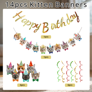 608413 Decorazioni a Spirale per <span class=keywords><strong>Compleanno</strong></span> a Tema Gatto: Adorabili Decorazioni con Teste di Gattini e Striscione 'Buon <span class=keywords><strong>Compleanno</strong></span>' per Amanti dei Gatti - Product Image 6