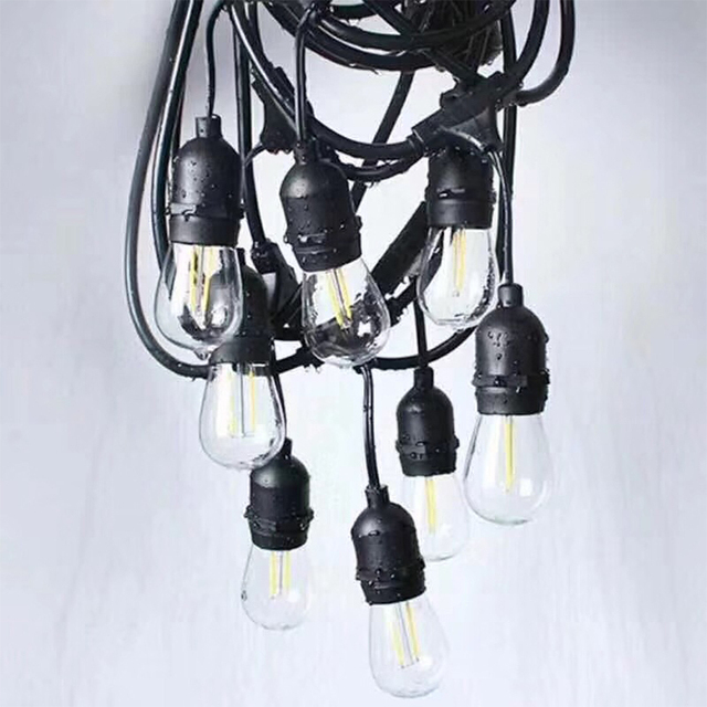 S14 E26 E27 48FT 15 Bulbs Commercial Garden Party Light Lamp Waterproof LED Outdoor String Lights