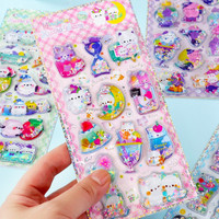 Autocollants 3D à vibration liquide motif dessin animé mignon, autocollants aquatiques 3D, autocollants à paillettes remplis d'eau pour la décoration de scrapbooking DIY pour enfants, vente en gros