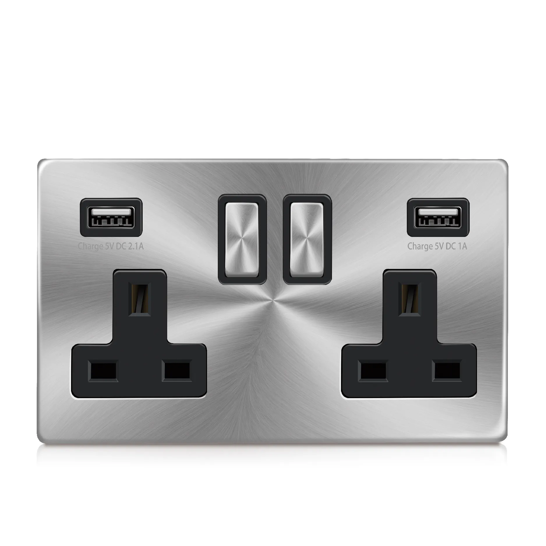 İngiltere Metal vidasız paslanmaz çelik çift duvar prizi USB priz elektrik soketi