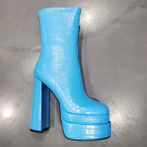 Botas De Mujer亮色时尚厚跟踝靴平台尺寸43女靴