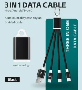 โปรโมชั่นอุปกรณ์ USB แบบพกพา Mini 3 In 1 พวงกุญแจ USB ไมโครสายข้อมูลประเภท C มัลติฟังก์ชั่พวงกุญแจสายชาร์จ