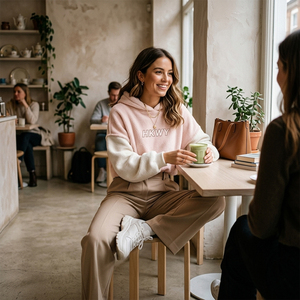 เสื้อผ้ากีฬาแฟชั่นปี 2026 ผลิตจากโพลีเอสเตอร์ 100% หรือผ้าผสมโพลีเอสเตอร์ แขนเสื้อแบบต่อผ้า ฮู้ดดี้ปักตัวอักษร พร้อมโลโก้แบบกำหนดเองสำหรับผู้หญิง - Product Image 2