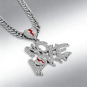 قلادة سلسلة كوبية مرصعة بالزركون على طراز الهيب هوب لعام 2025، مطلية بالذهب، مع قلادة على شكل قلب منقسم للرجال - Product Image 2