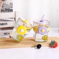 Usine En Gros 400ml Mignon Tasse À Eau Avec Couvercle Paille Voyage Tasse En Verre Bouteille D'eau pour Les Étudiants Retour À L'école