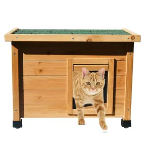 Hidden Cat Litter Box Cage Furniture Indoor And Outdoor Weather Resistant Waterproof Roof Wood Cat House For Shelter