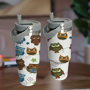 Vaso Térmico de 30oz con Diseño de Búho Adorable y Asa, Taza de Viaje Kawaii con Animales del Bosque, Stock en EE. UU., Regalo Ideal para Amantes de los Búhos - Product Image 2