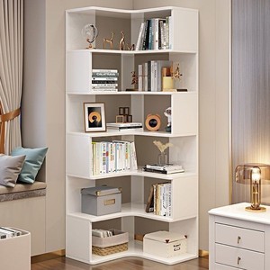 Solid Wood Corner <b>Bookcase</b> Multi Layer Storage Shelf Living Room Bedroom Furniture <b>Walnut</b> Color Modern Minimalist Design - Product Image 3