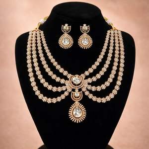 Three-Layer Indian <b>Choker</b> Necklace Set: Traditional Kundan & <b>Pearl</b> Jewelry with Matching Earrings for Women and Girls - Product Image 1