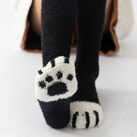 Chaussettes pantoufles d'hiver douces et chaudes en peluche pour femmes, motif patte de chat, idéales pour la maison, vente en gros