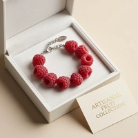 Ambachtelijke frambozen armband met frosted fruit bedel, zilveren ketting, verstelbare sluiting, sieradendoosje, cadeauset voor dames en meisjes, groothandel