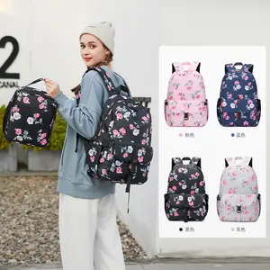 MU 2 PCS/Set Woman Flower Printed Schoolbag Mochilas College Girls Backpack Lunch Bags Set Mochilas Escolare 2023