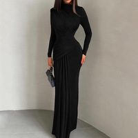 Nouvelles Robes d'Été pour Femmes en Gros – Robe Longue Col Rond Moulante Asymétrique Drapée et Froncée – Élégante et Décontractée pour Soirées