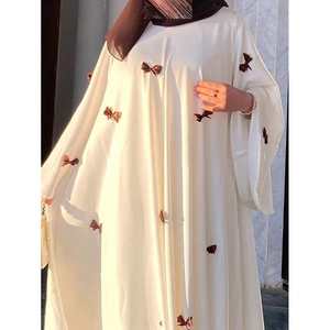 Vestido Abaya Sencillo con Cuello Alto y Lazo Decorativo, Silueta Recta de Satén, Transpirable, Modesto, para Uso Diario - Product Image 5