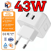 Chargeur mural rapide USB-C 43W PD 20W avec câble pour téléphone et appareil photo, prise UK EU US, 2 ports Type-C