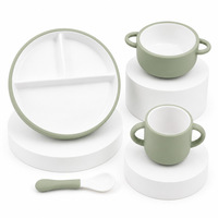 Nouvelles assiettes en porcelaine blanches classiques de 8 pouces avec compartiments et manches en silicone pour enfants, compatibles micro-ondes et lave-vaisselle, avec ventouse pour bébé