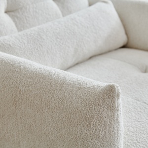 Canapé de lecture luxueux et moderne en tissu velours beige, cadre en bois, une place, rembourré, appartement, hôtel, chambre à coucher, salon - Product Image 6