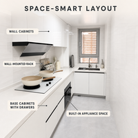 Set Kabinet Dapur Mini Lemari Dapur Kayu Papan Melamin Ukuran Kustom untuk Renovasi Dapur Apartemen