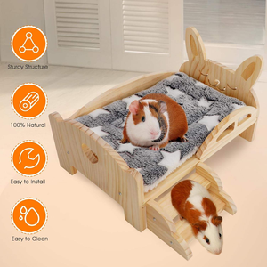 Cuccia per piccoli animali in legno massello con scale, cuscino nido rimovibile, per porcellini d'India, conigli, criceti, stile villa universale - Product Image 4