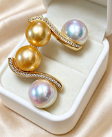 Boucles d'oreilles en argent 925 Universe Dual Pearl avec perles dorées d'eau de mer et perles Edison d'eau douce