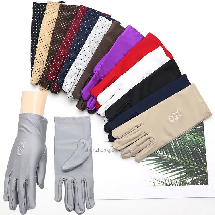 New Style Evening Party Formal Prom Stretch Satin Gloves Fashion summer Sun UV Protection Gloves Beautiful Women Embroidered