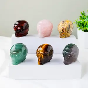 EW Llegadas-Piedras preciosas talladas a mano, artesanías de cristal de cuarzo rosa transparente, calaveras alienígenas para allow