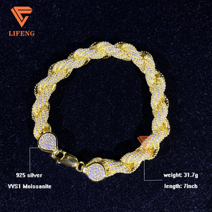 8MM 10MM 3 warna memutar rantai tali perak sepenuhnya es keluar Moissanite berlian Tautan gelang Hip Hop perhiasan pria rantai kalung - Product Image 3