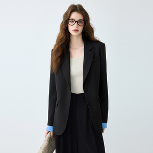 Women's Blazer Grey Solid Color Polyester Breathable Loose Fit Korean Style Casual Top - Product Image 4