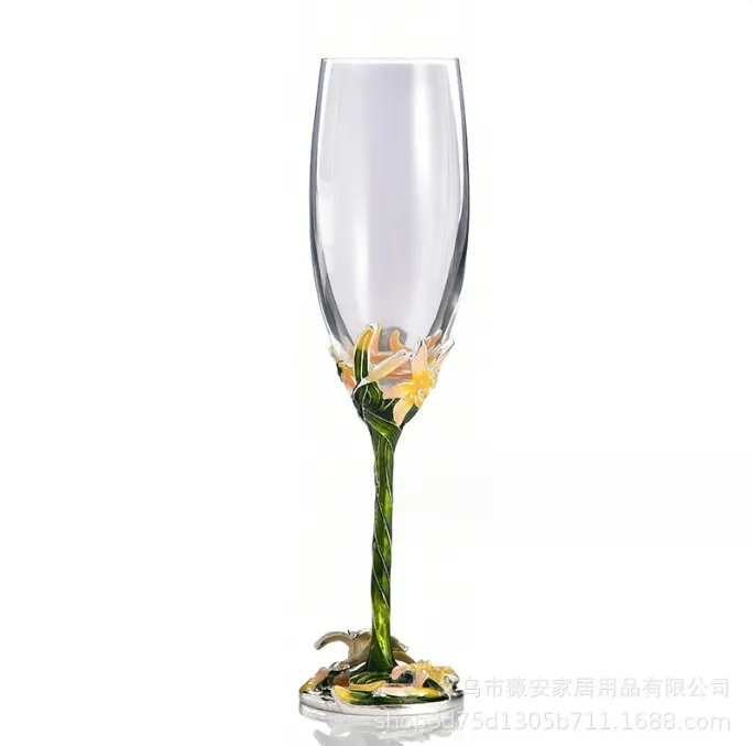 Crystal Enamel Colored Unleaded Tall Long Stem Flute Glass Enamel Clear Champagne Glass