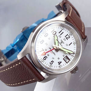 Tandorio 新作 36mm パイロットウォッチ ホワイト/ブラックダイヤル NH34 GMT レトロ 機械式腕時計 NH34A 自動巻き メンズ腕時計 20気圧防水 - Product Image 5