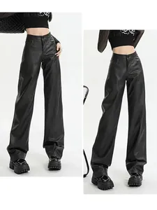 <span class=keywords><strong>Pantaloni</strong></span> Casual Vintage <span class=keywords><strong>in</strong></span> Ecopelle per Donna, Vita Alta, Finta <span class=keywords><strong>Pelle</strong></span> Opaca, Gamba Dritta <span class=keywords><strong>con</strong></span> Tasche, Streetwear Personalizzato - Product Image 5