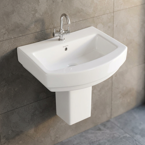 Lavabo de Cerámica de Alta Calidad, Forma Cuadrada, Color Blanco, Tamaño Pequeño, Lavamanos con Pedestal Medio - Product Image 5