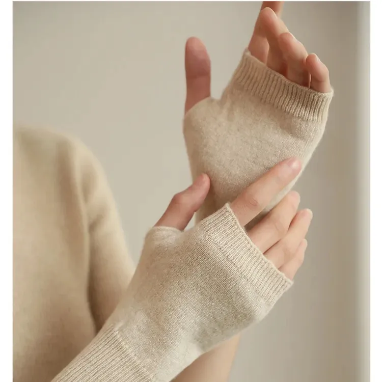 Özelleştirilmiş sonbahar ve kış yün yarım parmak unisex eldiven, örme kısa maruz parmak sıcak kaşmir eldiven