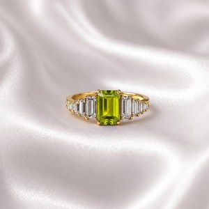 Green Peridot <b>Ring</b> <b>Emerald</b> Cut Peridot <b>Ring</b> CZ <b>Ring</b> Handmade 925 Sterling <b>Silver</b> with 18K Gold Filled Finish Wedding Gift - Product Image 6