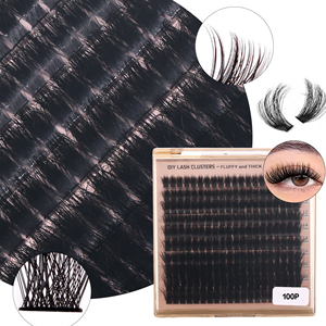 Kit d'extension de cils en gros 30P 40P 60P 100P 200P DIY, cils en grappe longueurs mixtes <span class=keywords><strong>10</strong></span>-18mm, courbure D, logo personnalisé, style 3D volumineux - Product Image 1