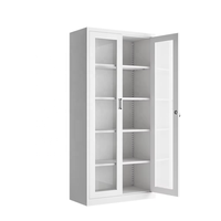 Armoire de classement en acier entièrement vitrée verrouillable avec étagères réglables, design moderne pour bureau à domicile et usage commercial, sécurité par serrure à clé