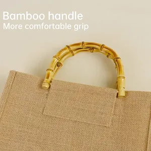 Wholesale Eco-Friendly Good Price Blank Custom Color Large Size Jute Tote Shoulder Bag Jute Bag With Bamboo Handle