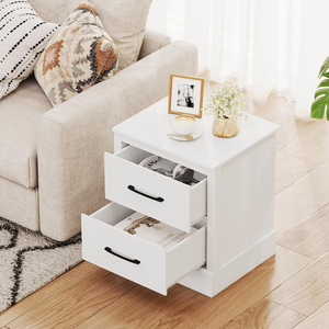 Customizable White Modern Wooden <strong>Bedside</strong> Cabinet, <strong>Compact</strong> End <strong>Table</strong> with 2 Storage Drawers, Practical Side Furniture for Bedroom - Product Image 4