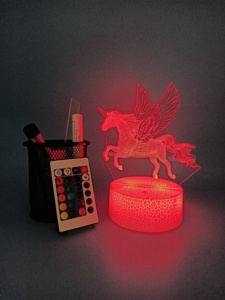 Lampe de nuit LED 3D moderne avec télécommande 4W, base de table/bureau Anime, bleu/blanc, noir, rouge, acrylique, décoration de chambre d'enfant - Product Image 5