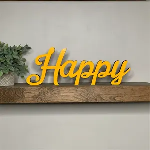 Mundo de madera feliz Arte 3D Decoración de pared grande Cualquier ocasión Regalo Idea Pared